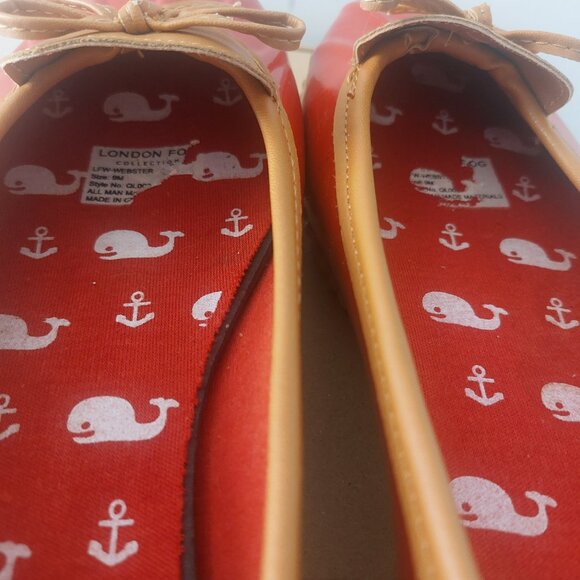 LONDON FOG Red Rubber Rain Shoes Slip On Flats Loafers Women 9 EUC Webster - Picture 12 of 14